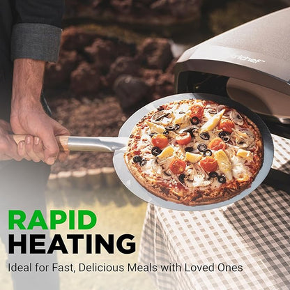 Nutrichef Outdoor Pizza Oven | Cook 12" Pizza in 60 Seconds | Manual 360° Rotating Pizza Stone | Adjustable Heat | Includes Pizza Peel, Pizza Cutter, Stone, Cover, & Hose | Long Handle