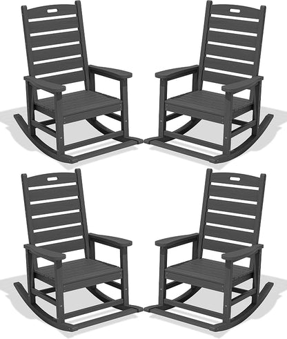 SERWALL Outdoor Rocking Chair Set of 4, Oversized HDPE Rocker, all Weather by SERWALL