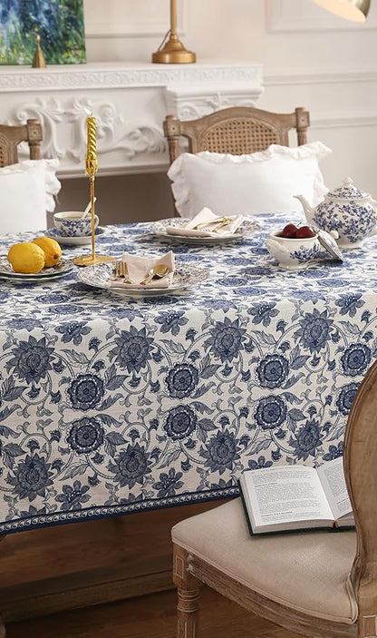 patdrea Designer Vintage Blue Long Rectangle Tablecloth,Linen Anti-Wrinkle Paisley Pattern Farmhouse Table Cloth,Decor Table Cover for Kitchen Dining,Christmas,Thanksgiving,63"x102"-Lantang a