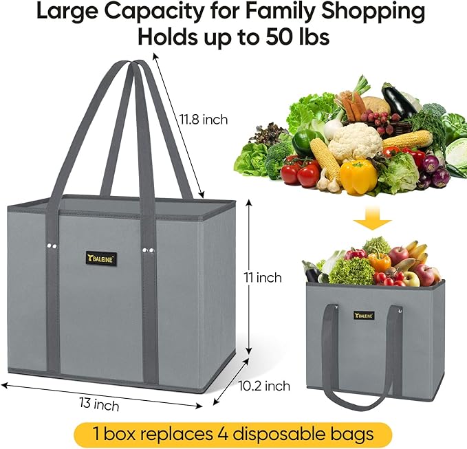 BALEINE 3Pk Reusable Grocery Bags, Foldable Shopping Bags for Groceries with Reinforced Bottom & Handles (Blossom Season)
