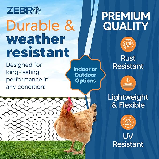Plastic Hex Chicken Wire Mesh Garden Fence Roll (3' x 50' - Green) - Versatile Poultry Netting and Garden Fence for Temporary or Semi-Permanent Enclosures, Deer Fencing, and Construction Barriers