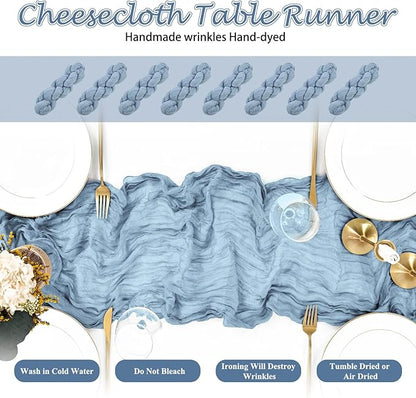 8 Packs Cheesecloth Table Runner 10FT Long Boho Gauze Fabric Table Runner Vintage Rustic Sheer Runners for Wedding Party Bridal Baby Shower Table Decorations (Dusty Blue)