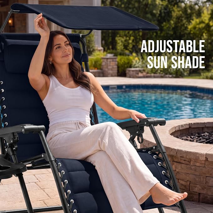 Best Choice Products Oversized Padded Zero Gravity Chair w/Canopy Headrest Cup - Image 4