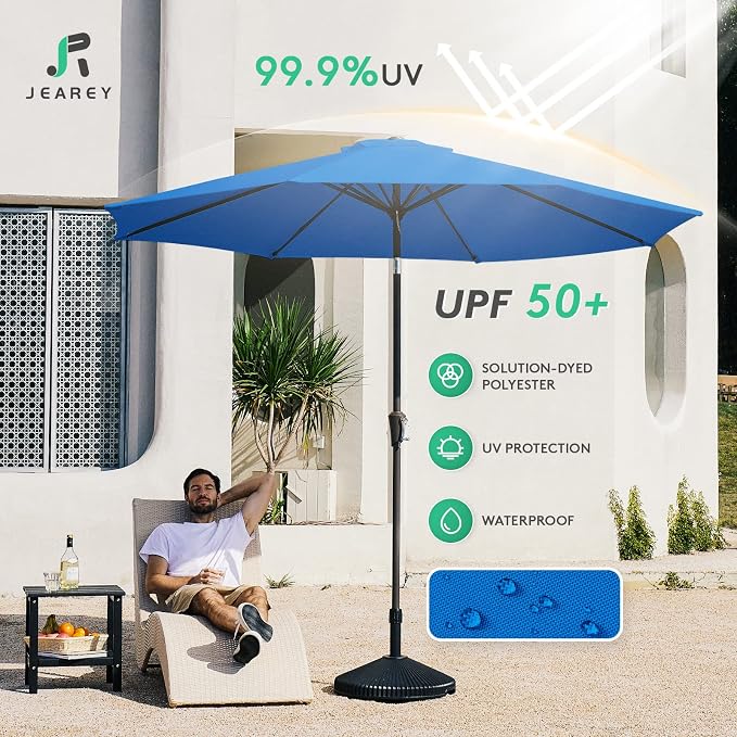 JEAREY 9FT Outdoor Patio Umbrella, Market Umbrella, Royal Blue | Outdoor Table - Image 3