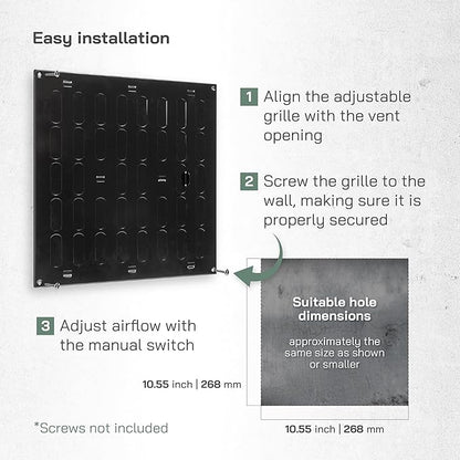 Vent Systems 12" x 12" Inch (Outer Dimensions) Metal Air Vent Grille - Black Adjustable Register Vent Cover - Open/Close Air Supply Intake Wall Vent - Heating/Cooling Ceiling Grille for House, Garage