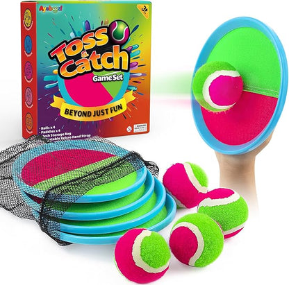Ayeboovi Toss and Catch Ball Set Boys Toys Outdoor Toys Yard Games Outside Games Beach Toys for Kids Ball and Catch Game with 4 Paddles and 4 Balls [Upgraded Version]