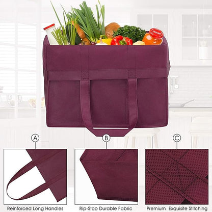 WISELIFE Reusable Grocery Shopping Bags 10 Pack Large Foldable Tote Bags Bulk Eco Produce Bags with Long Handle
