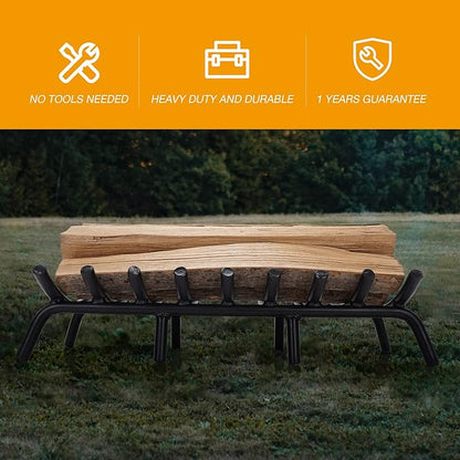 Fire Pit Grate - 23 Inch Fireplace Grate 3/4" Heavy Duty Firewood Stove Log Holder Rack Grates Solid Round Steel Indoor Outdoor Camping Chimney Hearth Wood Burning Fireplace Accessories Tools