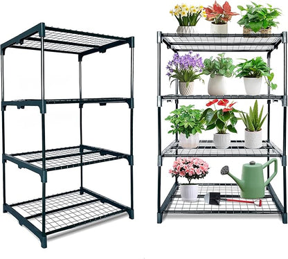 2 Pack Plant Stand Indoor Plant Shelf Outdoor, 4 Tier Metal Greenhouse Shelves by GreenGiggle