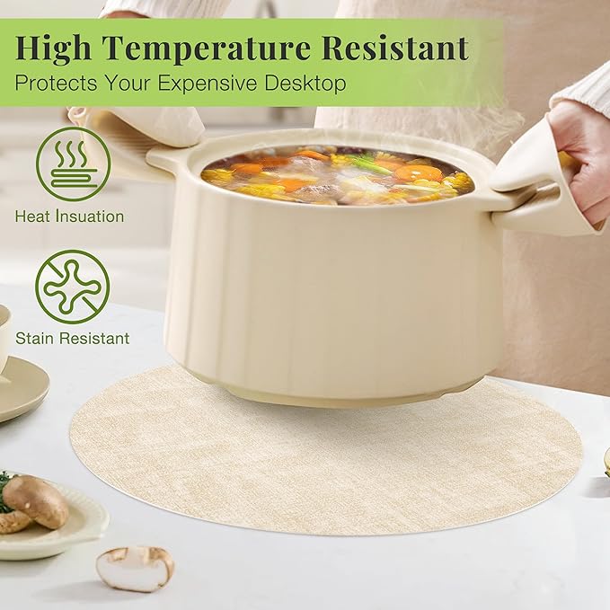13-Inch Faux Leather Round Placemats Set of 8, Waterproof Anti-Slip Dual Sided Place mats, Heat Resistant Washable Table Mats with Coaster, Suitable for Indoor & Outdoor (8, Beige Dark Coffee)