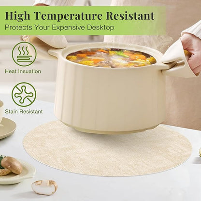 13-Inch Faux Leather Round Placemats Set of 8, Waterproof Anti-Slip Dual Sided Place mats, Heat Resistant Washable Table Mats with Coaster, Suitable for Indoor & Outdoor (8, Beige Dark Coffee)