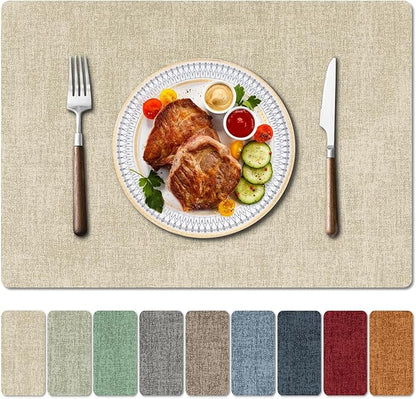 Faux Leather Heat Resistant Placemats Set of 4 – Waterproof Oilproof Wipeable Dining PU Place Mat Easy Clean Table Mats for Kitchen/Dining/Party/Holiday, Beige