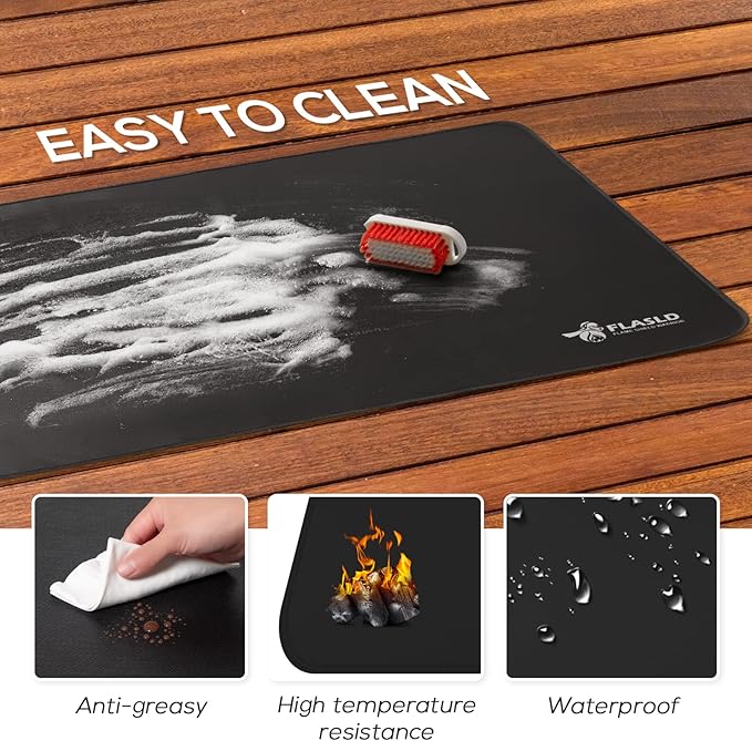 FLASLD Outdoor Under Grill BBQ Floor Mat 32 x 60 inches - Fireproof and Waterproof Protector for Decks & Patios, Reusable and Easy to Clean, Black