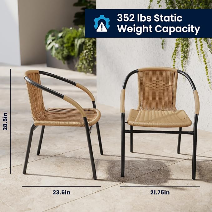 Flash Furniture Lila 2 Pack Beige Rattan Indoor-Outdoor Restaurant Stack Chair - Image 3