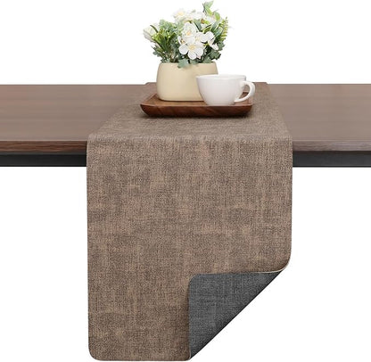 Table Runners 72 Inches Long, Dual-Sided Faux Leather Farmhouse Table Runner Waterproof Heatproof Non-Slip for Living Room Party Home Decor Holiday Decorations(Gray Brown, 15 x 72 Inch)