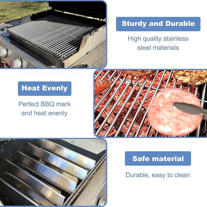 Stainless Steel 7524 7528 Grill Grates with 7620 7621 Flavorizer Bars 65505 Heat Deflectors and 62752 Burner for Weber Genesis Grill Parts 300 Series E310 E320 E330 S310 S320 S330