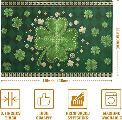 Green Shamrock St Patricks Day Placemats Set of 4 Lucky Clover Plaid Check Table Mat 12x18 Inch St. Patrick's Day Seasonal Holiday Place Mats Spring Linen Placemat for Party Kitchen Dining Decor