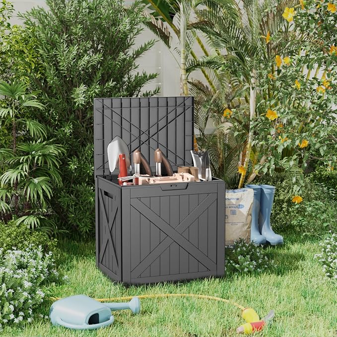ROJIK 34 Gal Deck Box Waterproof, Resin Outdoor Storage - Image 5