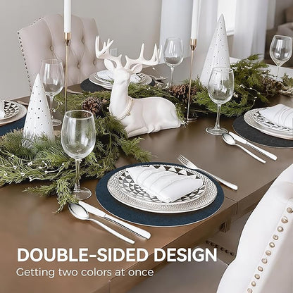 13" Round Placemats Set of 6, NCUE Dual-Sided Faux Leather Heat Resistant Table Mats, Waterproof Oilproof Washable Protective Table Placemats with Coaster, Wipeable Vinyl for Indoor & Outdoor Use