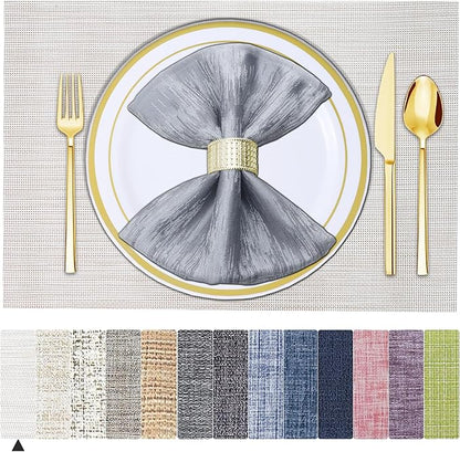 BETEAM Placemats Set of 8, Woven Vinyl Placemat for Dining Table Washable Wipeable Kitchen Place Mats Durable Indoor Outdoor Table Mats
