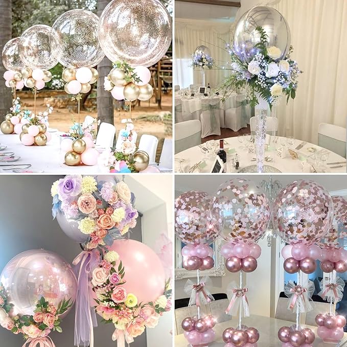 Reusable Acrylic Balloon Stand Kit – Heavy Duty Tabletop Display with Sticks and Base, Ballon Stands for Centerpieces, Centerpiece Table Decorations for Parties (12 Pack 16 inch)