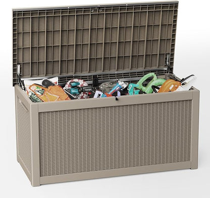 310 Gallon Lockable Outdoor Storage Box – Waterproof Resin Deck Box for Patio Furniture, Garden Tools, Pool Accessories (Gray)