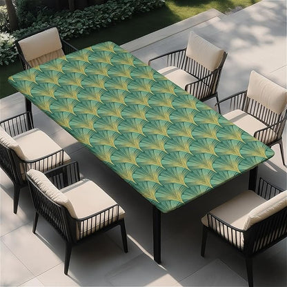 Rectangle Table Cloth Cover Waterproof Elastic Fitted Polyester Fitted Tablecloths for 4 Foot Tables for Indoor,Picnic, Camping, Outdoor （48" x 30"，Green Sector Geometry）