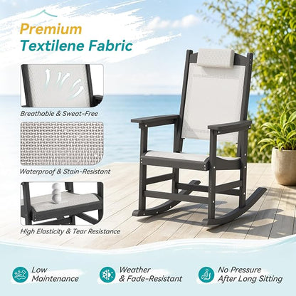 3-Piece Outdoor Rocking Chair Set, HDPE Patio Rocking Chair - Image 5