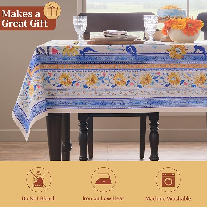 Maison d'Hermine Table Cloth Rectangle Table 100% Cotton Tablecloth for Dining Room, Farmhouse, Home, Hotel, Parties & Wedding - Ideal for Easter Decorations Spring & Summer (Girassol, 70" x 140")