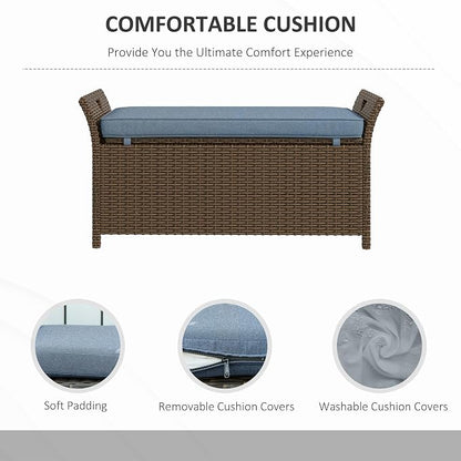 Outsunny 29 Gallon Patio Wicker Storage Bench Outdoor PE Rattan Dark Blue | - Image 5