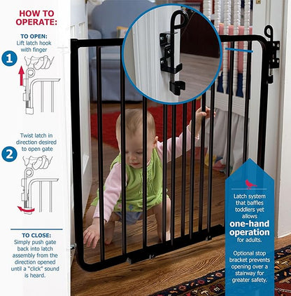 Cardinal Gates MG15 Auto-Lock Baby Gate for Stairs- Adjustable Indoor Dog Gate - Made of Aluminum to Ensure Kids & Pets Safety - 26.5 to 40.5 Inches Wide - Black - USA Based Company
