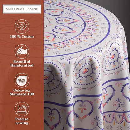 Maison d' Hermine Table Cloth Round Table 100% Cotton 63 Inches Tablecloth Reusable Decorative Everyday Use for Dining Room, Farmhouse, Home, Party, Festive & Wedding Spring Summer - Mandala