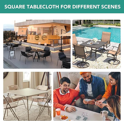 LUSHVIDA 4 Packs Vinyl Card Tablecloth with Flannel Backing 36x36 inch - Waterproof Plastic Picnic Table Cover for Square Folding Table Cloth with Elastic Corners, Black