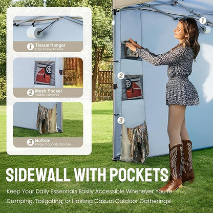 CROWN SHADES Canopy Tent 10x10 Pop Up Canopy Outdoor Shade with Pockets Sidewall, Easy Up Sun Shelter with One Person Set Up Center Lock, Portable Instant Camping Beach Canopy Tents, Beige