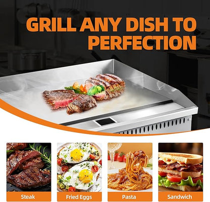 24" Commercial Countertop Griddle, 2 Burners Gas Griddle, 60000 BTU Output, Stainless Steel Flat Top Grill Hot Plate with Natural Gas and Propane Conversion Kit for Restaurant, Food Truck