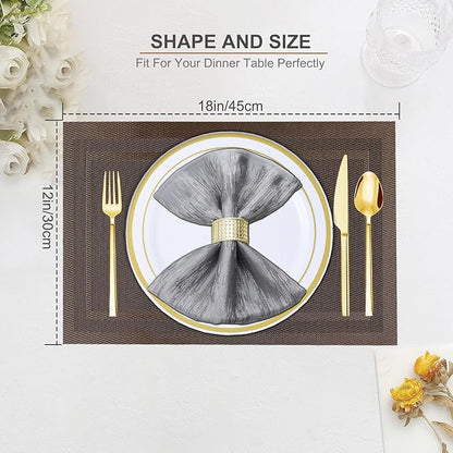 BETEAM Placemats Set of 8, Woven Vinyl Placemat for Dining Table Washable Wipeable Kitchen Place Mats Durable Indoor Outdoor Table Mats