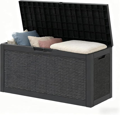 Outdoor Storage Box, Resin Deck Boxes Indoor and outdoor, Waterproof Storage Box Lockable Lid (Black, 60 Gallon)