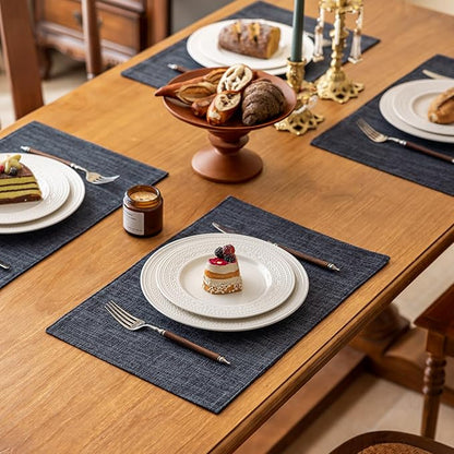 KXN Placemats Set of 6, Dual-Layer Thickened Faux Linen Table Mats, Heat Resistant & Wrinkle-Free, Machine Washable Cloth Place Mats for Kitchen Dining Indoor Outdoor (Dark Gray)
