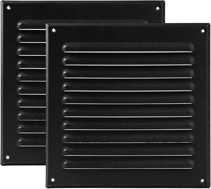 Vent Systems 8 x 8 Inch (Inner) - Pack of 2 - Black Metal Soffit Vent Cover - Durable Square Air Vent Grille with Mesh Screen - Weather Resistant Ventilation Grill - Wall & Ceiling, Indoor & Outdoor