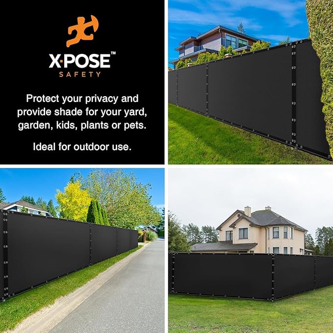 Xpose Safety Privacy Fence Screen 6’ x 50’ (72 Pack) – Heavy Duty Black Mesh with 90% Visibility Block, UV Protection – Includes Cable Ties – for Garden, Yard, Nursery, Kennel, Dog Run, Greenhouse