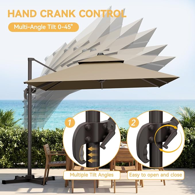 10x13 FT Patio Cantilever Umbrella, Rectangular Heavy Duty Offset Umbrella - Image 6