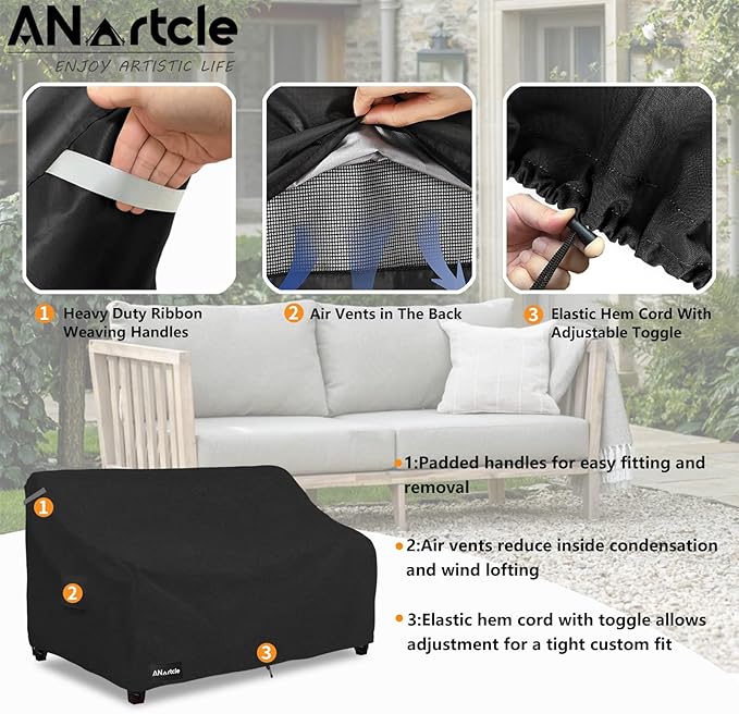 2-Seater Patio Loveseat Cover,58W x 32.5D x 31H Inches Outdoor Couch Cover,100% Waterproof Heavy Duty Patio Sofa Covers,Patio Furniture Covers,Black
