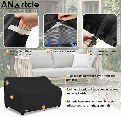 2-Seater Patio Loveseat Cover,58W x 32.5D x 31H Inches Outdoor Couch Cover,100% Waterproof Heavy Duty Patio Sofa Covers,Patio Furniture Covers,Black