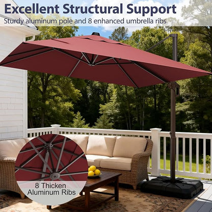 9' X 12' Cantilever Patio Umbrella Rectangle Outdoor Umbrella, 6-Level Tilt & - Image 2