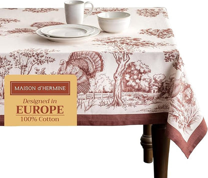 Maison d' Hermine Table Cloth Rectangle Table 100% Cotton 70 x 120 Inches Fall Tablecloth Reusable Everyday Use for Thanksgiving Christmas Decorations Dining Farmhouse Party (Holy Jouy - Brown)