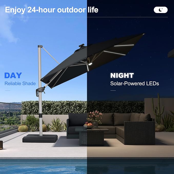 PURPLE LEAF Cantilever Umbrella 9' X 9' Solar LED Light Patio Deck, Stays bright - Image 3