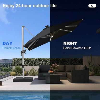 PURPLE LEAF Cantilever Umbrella 9' X 9' Solar LED Light Patio Deck, Stays bright - Image 3