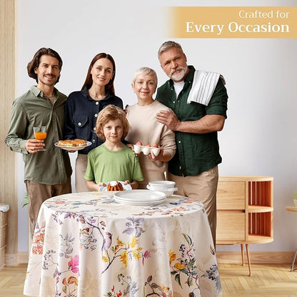 Maison d' Hermine Table Cloth Round Table 100% Cotton 69 Inches Fall Tablecloth Reusable Everyday Use for Thanksgiving Christmas Decorations Dining Farmhouse Party (Equinoxe - Beige)