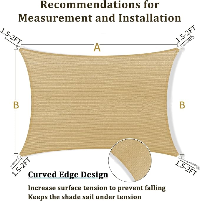 Shade&Beyond 4'x8' Sun Shade Sail Canopy Rectangle, UV Block Breathable Curved - Image 5