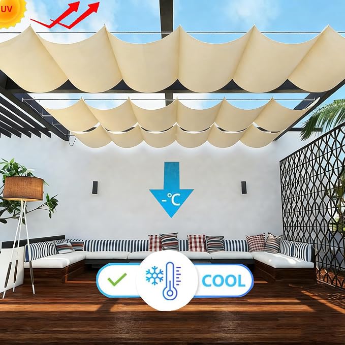 Retractable Wave Shade Cloth Waterproof 6' x 23' Sun Shade Sail Waterproof - Image 2